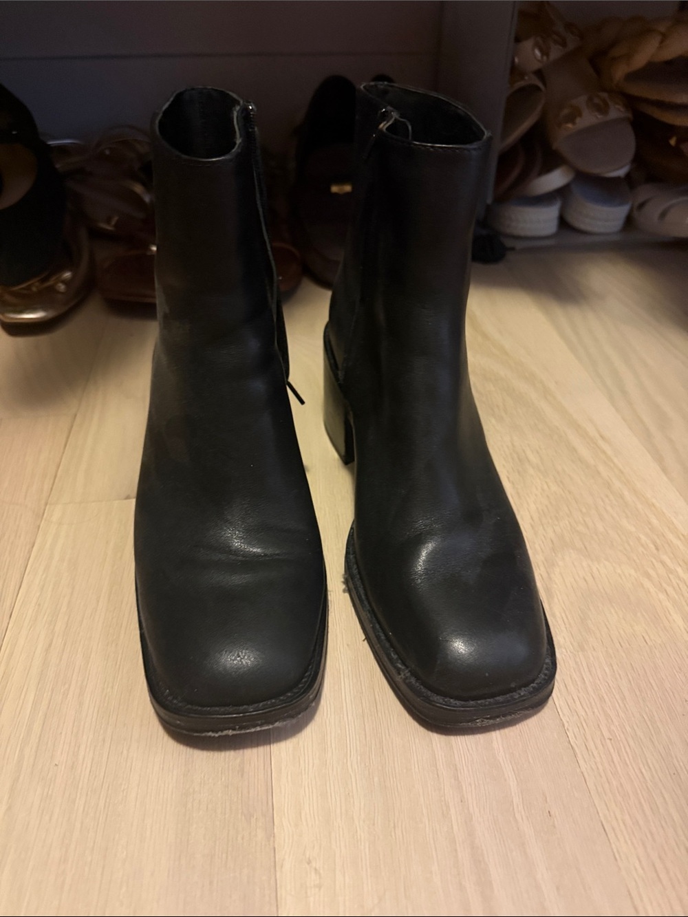 Loeffler Randall Black Leather Square-Toe Ankle Boots